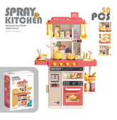50PCS Pretend Play Kitchen Toys Set for Kids Boys Girls Cooking Kitchen Accessories Toys with Sounds Light Spray